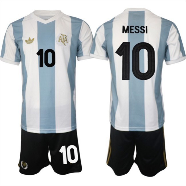 Men's Argentina #10 Lionel Messi White Blue 2025 Home Soccer Jersey Suit