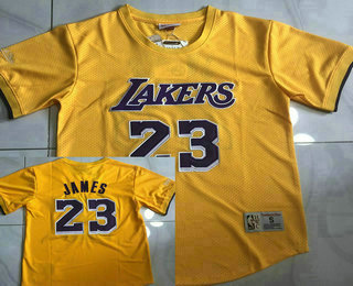 Men's Los Angeles Lakers #23 Lebron James Yellow Short Sleeved AU Throwback Jersey