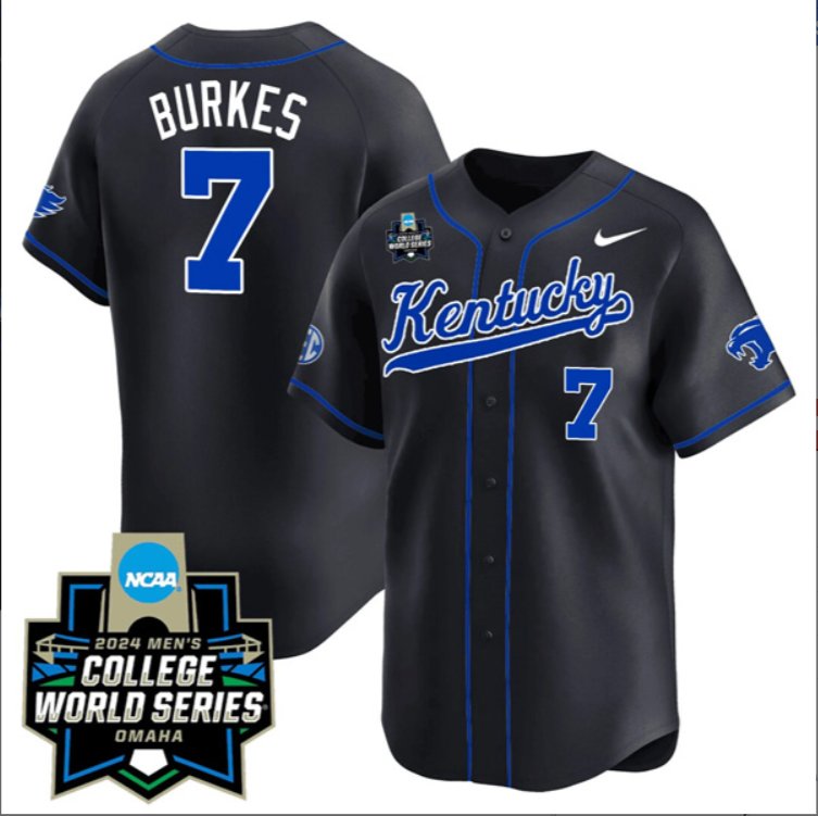 Men's Kentucky Wildcats #7 Devin Burkes 2024 College Baseball World Series Jersey Black