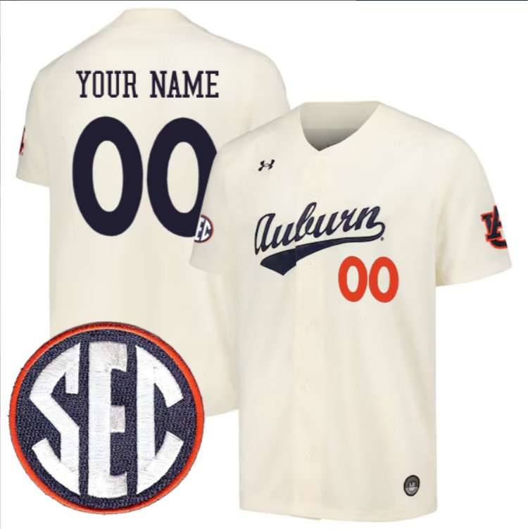 Custom Auburn Tigers Baseball Cream Jersey – All Stitched SEC Patch