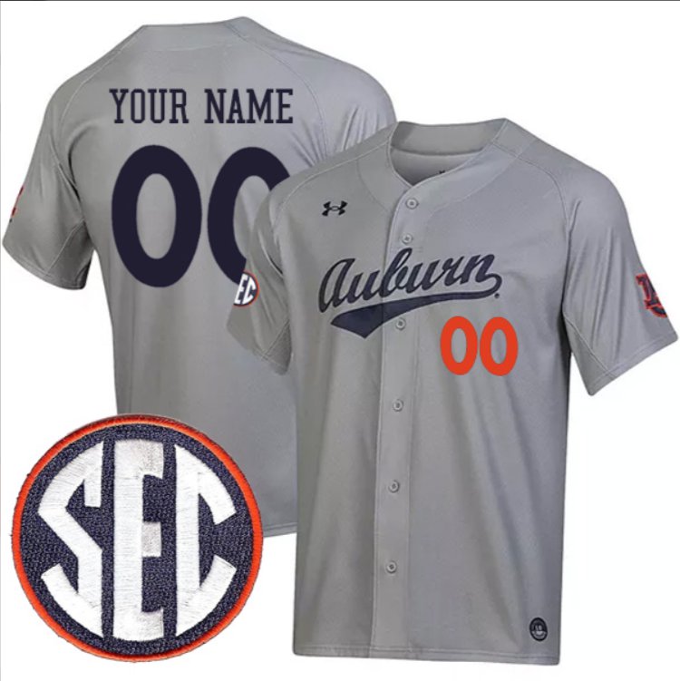 Custom Auburn Tigers Baseball Grey Jersey – All Stitched SEC Patch