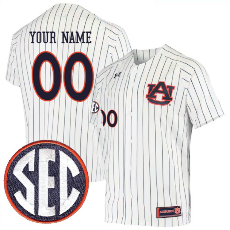 Custom Auburn Tigers Baseball White Pinstripe Jersey – All Stitched SEC Patch