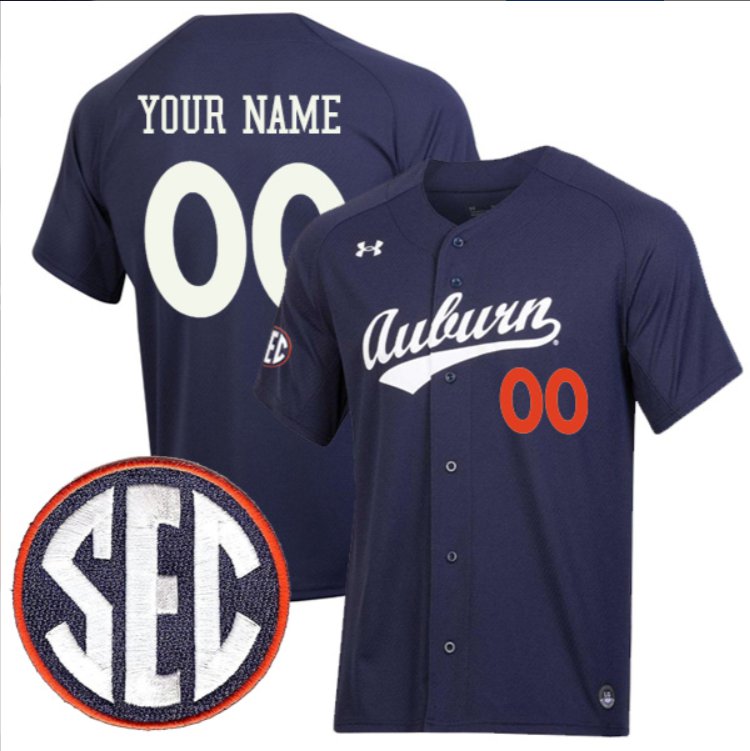 Custom Auburn Tigers Baseball Navy Jersey – All Stitched SEC Patch