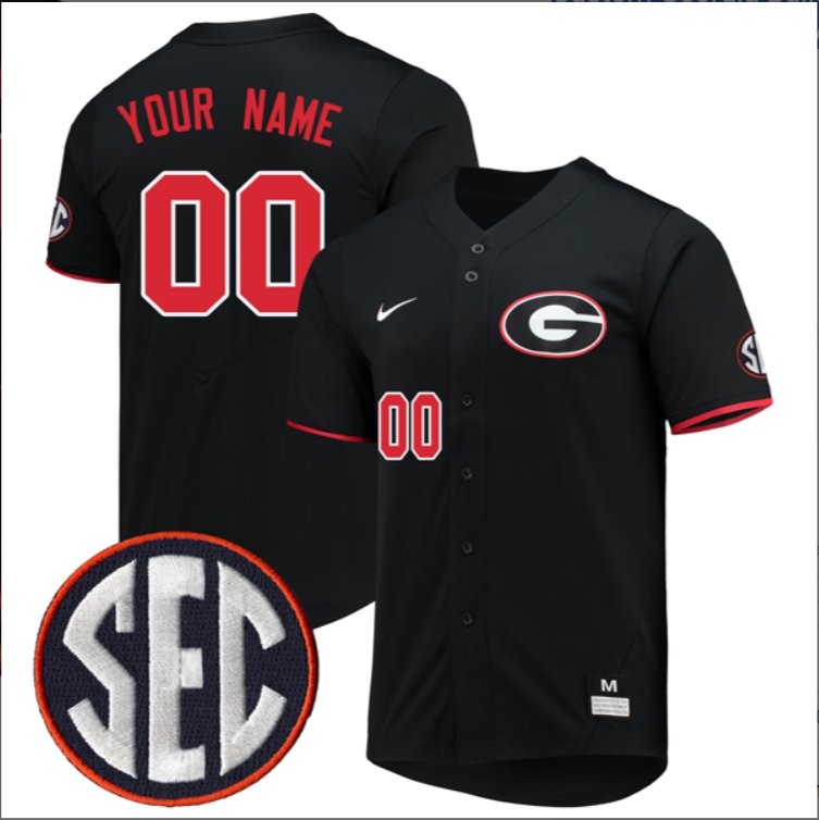 Custom Georgia Bulldogs Baseball Black Full Button Jersey All Stitched SEC Patch