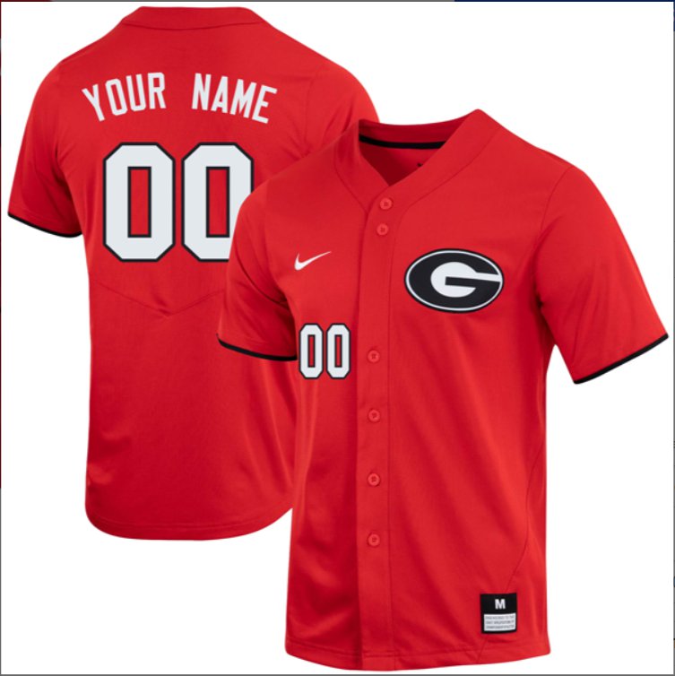 Custom Georgia Bulldogs Baseball Red Full Button Jersey Stitched