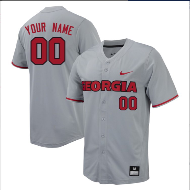 Custom Georgia Bulldogs Baseball Grey Full Button Jersey All Stitched