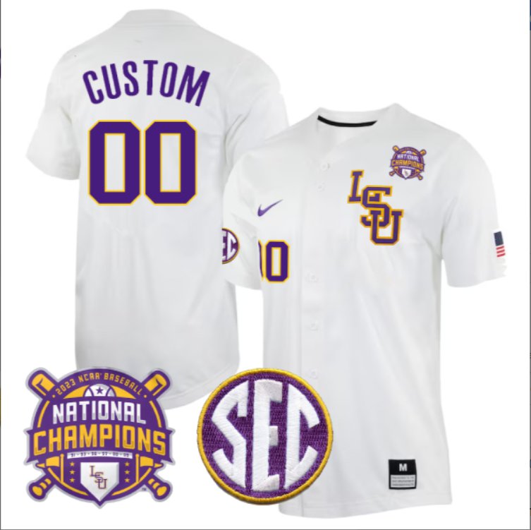 Custom LSU Tigers Custom College Baseball Patch Stitched Jersey Natural 2023 National Champions Patch