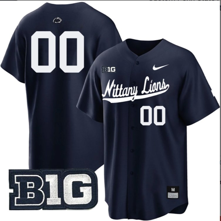 Custom Penn State Nittany Lions Baseball Navy Jersey – All Stitched B1G Patch