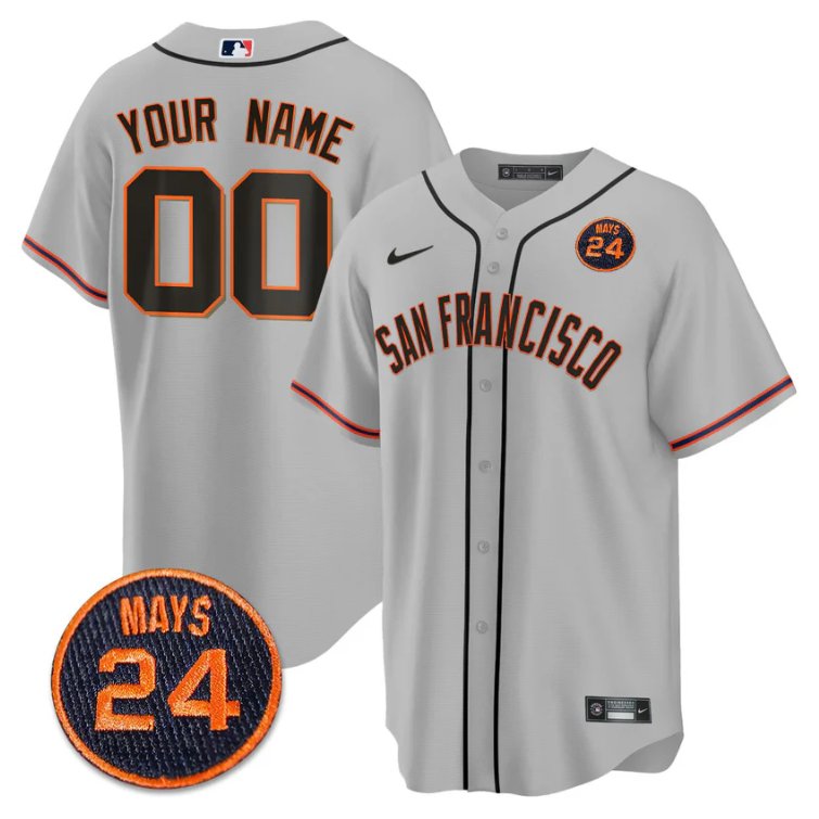 Custom San Francisco Giants Jersey #24 Willie Mays Patch Vapor Premier Limited Gray