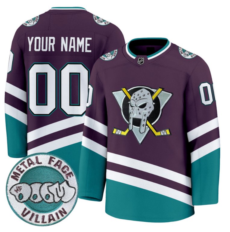 Custom Anaheim Ducks Jersey MF DOOM Metal Face Villain Patch Stitched