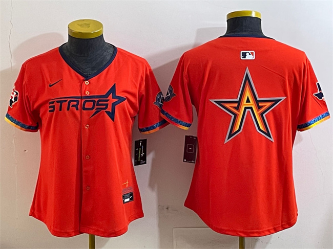 Women's Houston Astros Team Big Logo Orange 2025 City Connect With Texas Patch Limited Stitched Baseball Jerseys