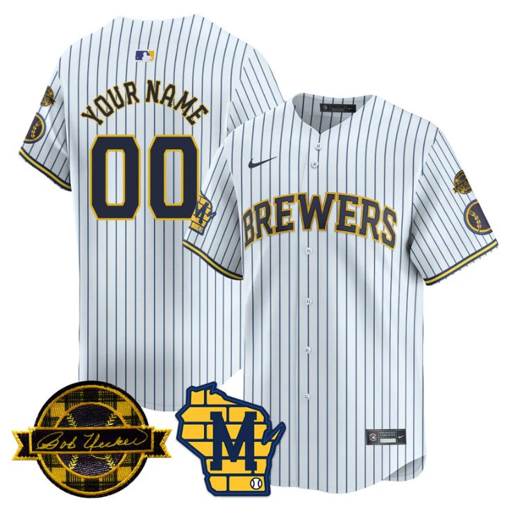 Custom Milwaukee Brewers Jersey 2025 Limited Bob Uecker Patch Stitched White
