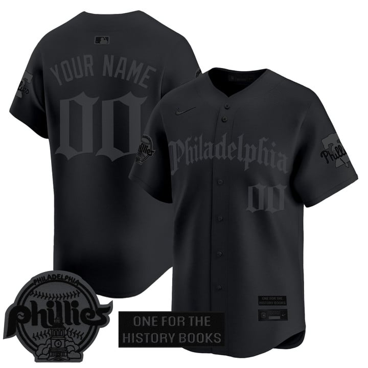 Custom Phillies Jersey Retro Newspaper Edition Vapor Premier Limited Stitched Black Limited
