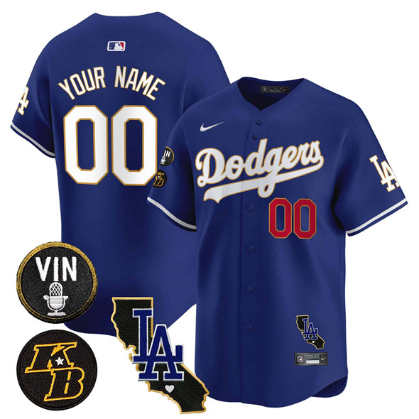 Men's Los Angeles Dodgers Active Player Custom Royal 2025 Vin Patch & Kobe Bryant V2 Vapor Limited Stitched Baseball Jersey