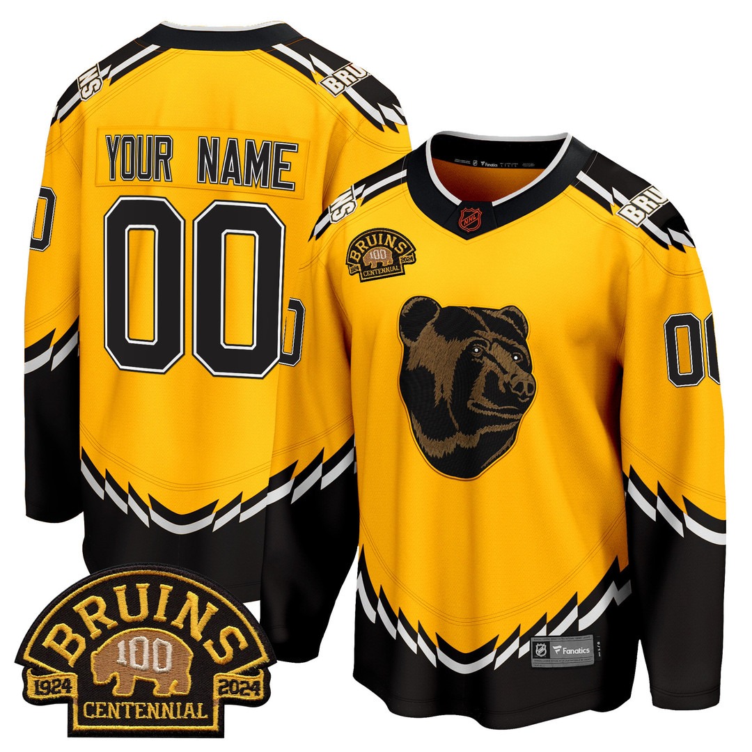 Boston Bruins 100 BB Centennial Patch Breakaway Custom Jersey Gold Retro - All Stitched