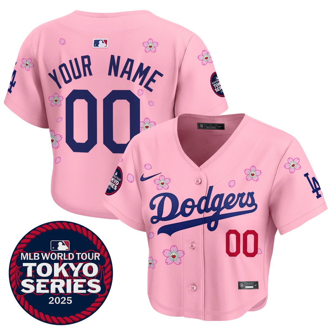 Dodgers Tokyo Series 2025 Pink Crop Top Baseball Custom Jersey - Stitched