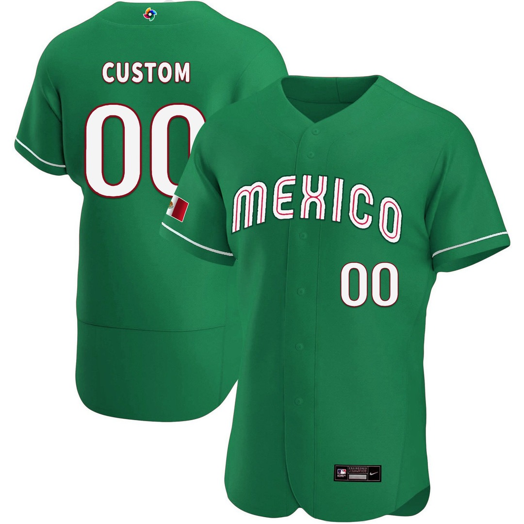 Mexico 2023 World Baseball Green Flex Base Custom Jersey - All Stitched