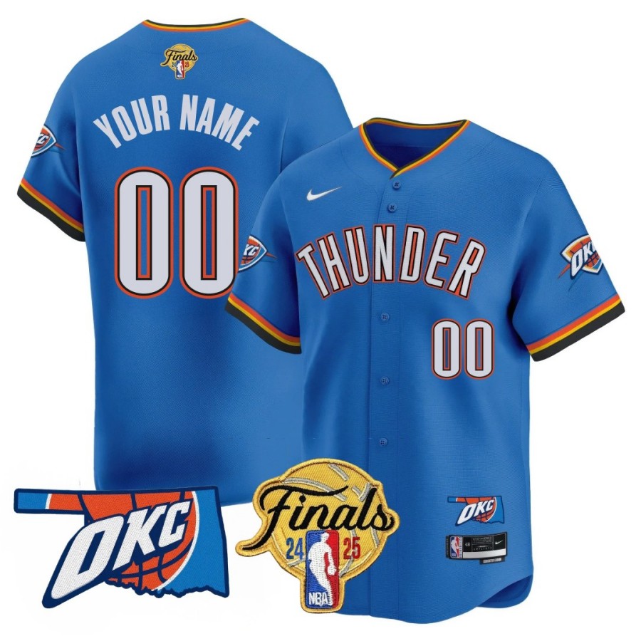 Oklahoma City Thunder Custom 2024-25 NBA Final Patch Limited Baseball Jersey Royal Icon - All Stitched