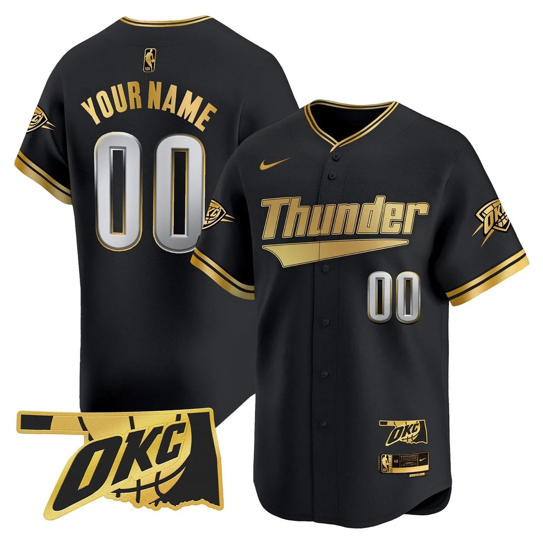 Oklahoma City Thunder Active Player Custom Black Gold Limited Baseball Jersey V3 - All Stitched