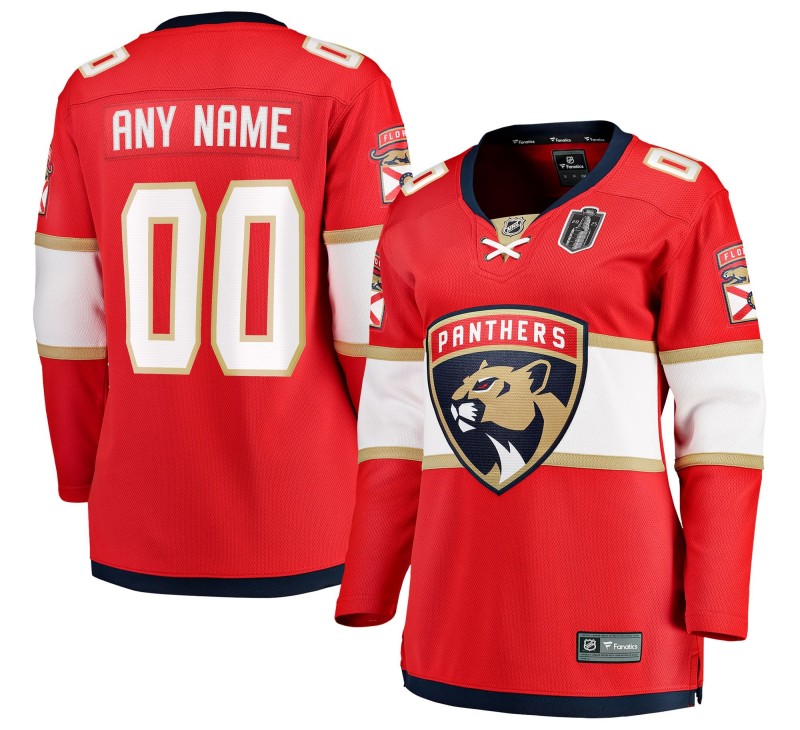 Women's Florida Panthers Custom Red 2025 Stanley Cup Final Home Stitched Hockey Jersey