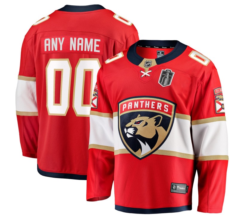 Men's Florida Panthers Custom Red 2025 Stanley Cup Final Home Stitched Hockey Jersey