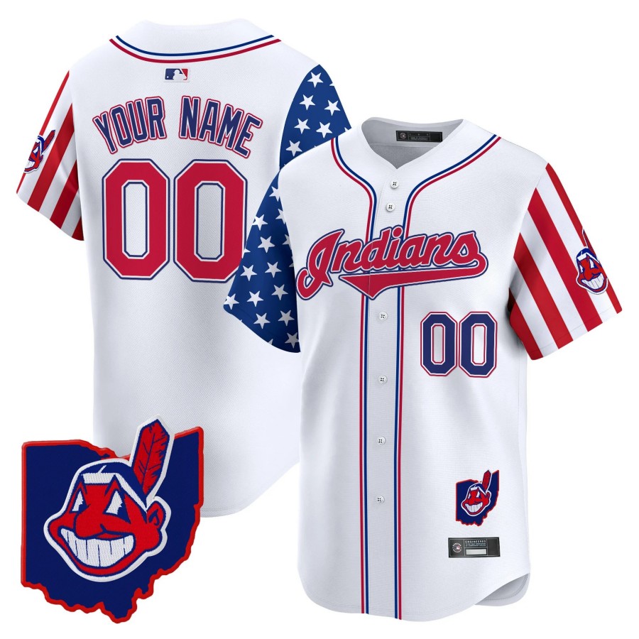 Cleveland Indians Custom Independence Day Nike White Limited Stitched MLB Baseball Jersey