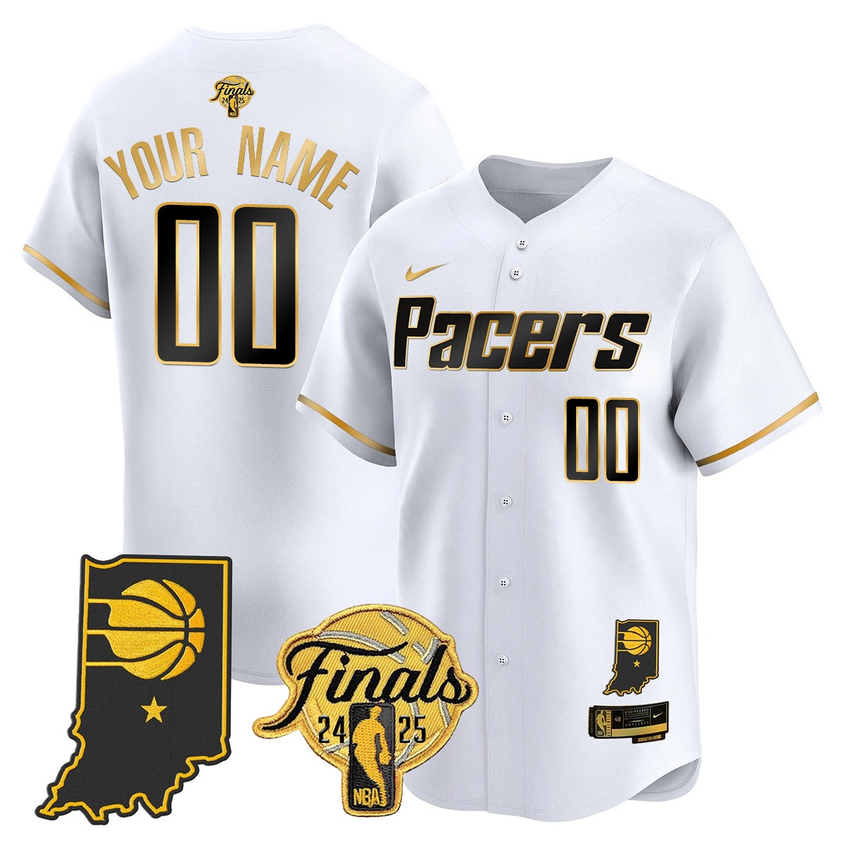 Indiana Pacers Active Player Custom 2024-25 NBA Finals Patch Limited Stitched Baseball Jersey White Gold