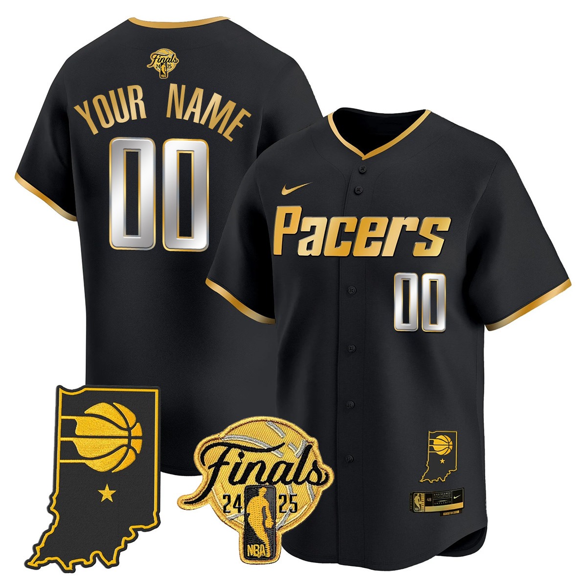 Indiana Pacers Active Player Custom 2024-25 NBA Final Patch Limited Stitched Baseball Jersey Black Gold