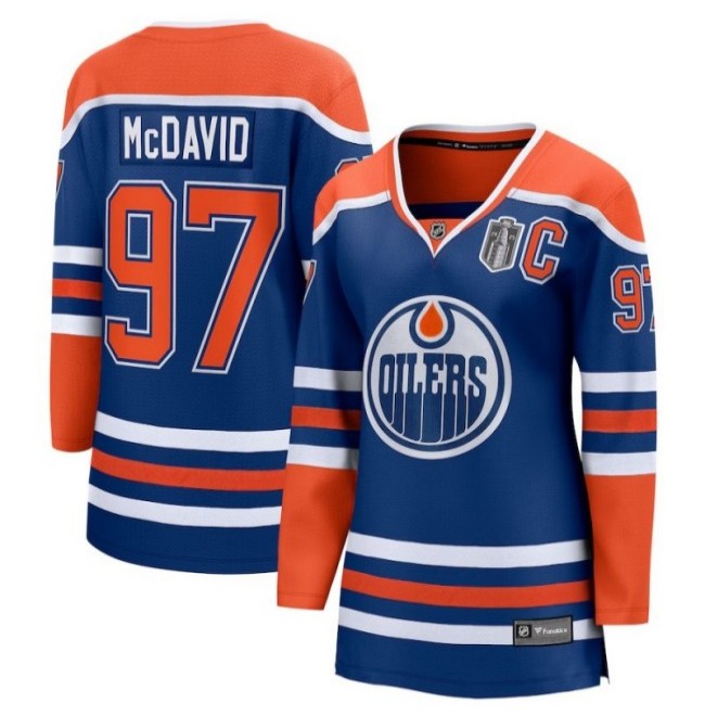 Women's Edmonton Oilers #97 Connor McDavid Royal 2025 Stanley Cup Final Home Breakaway Jersey