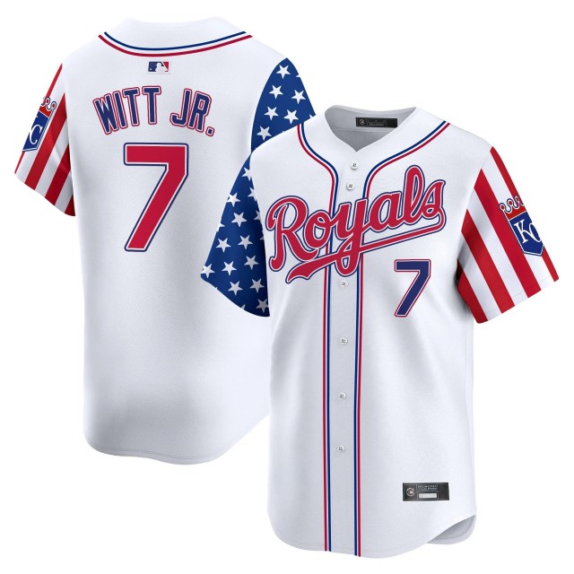 Men's Kansas City Royals #7 Bobby Witt Jr. White Independence Day Vapor Premier Limited Jersey - All Stitched