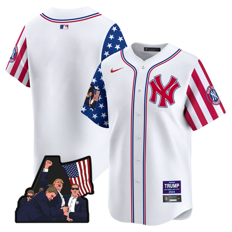 Men's NY Yankees Trump 2024 MAGA Independence Day White Limited Stitched Baseball Jersey