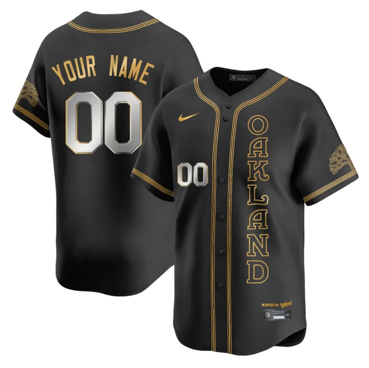 Custom Oakland Athletics Jersey Name, Number City Connect Concept Stitched Black Gold
