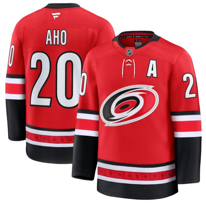 Men's Sebastian Aho Jersey #20 Carolina Hurricanes Premium All Stitched Red