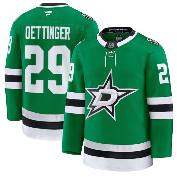 Men's Jake Oettinger Jersey #29 Dallas Stars Premium All Stitched Kelly Green