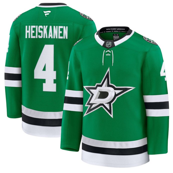 Men's Miro Heiskanen Jersey #4 Dallas Stars Premium All Stitched Kelly Green