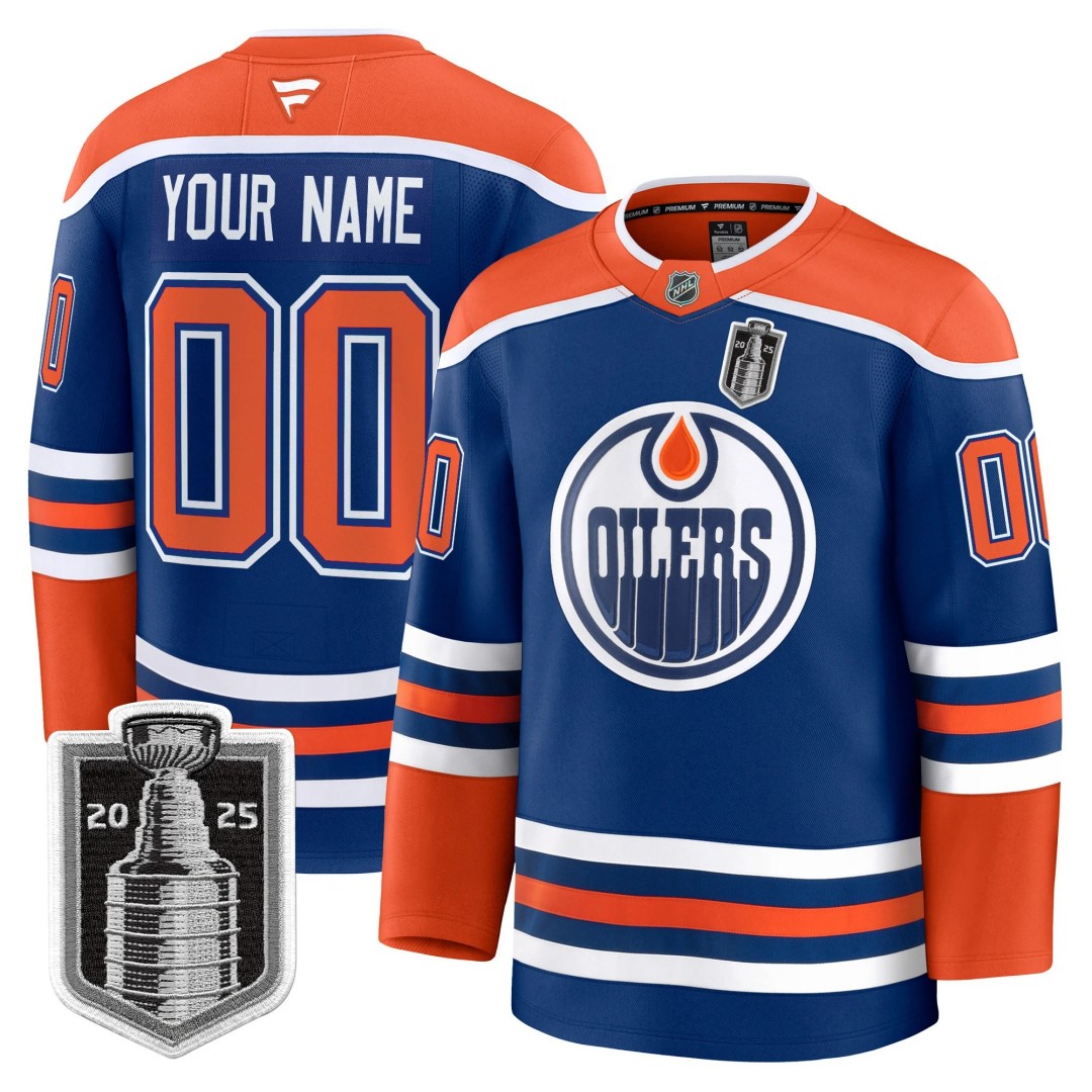 Edmonton Oilers Active Player Custom Home Royal 2025 Stanley Cup Final Premium Stitched Hockey Jersey