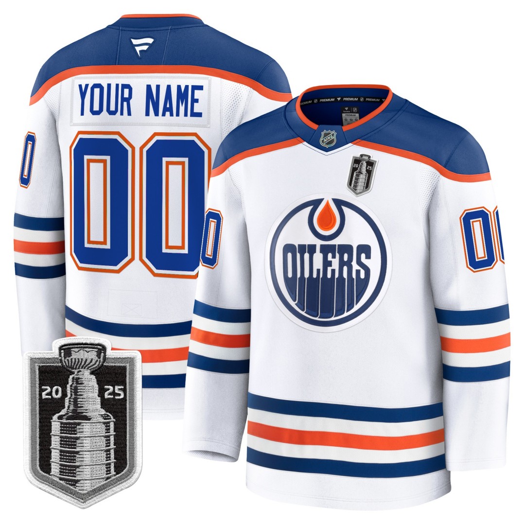 Edmonton Oilers Active Player Custom Away White 2025 Stanley Cup Final Premium Stitched Hockey Jersey