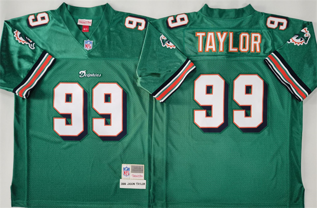 Men's Miami Dolphins #99 Jason Taylor Mitchell & Ness 2006 Replica Collection NFL Aqua Jersey