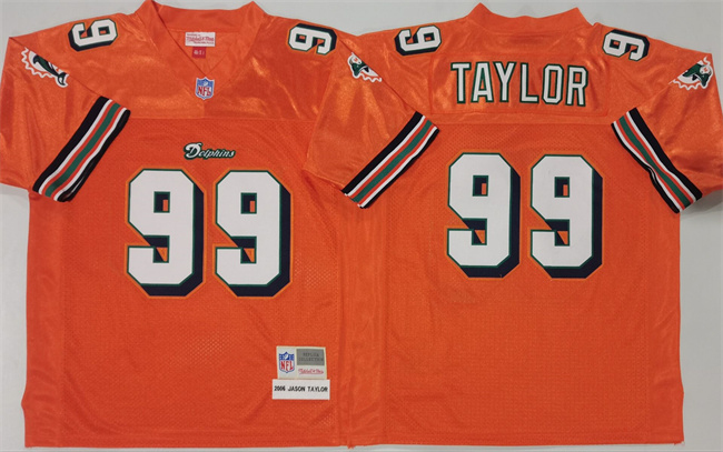 Men's Miami Dolphins #99 Jason Taylor Mitchell & Ness 2006 Replica Collection NFL White Jersey