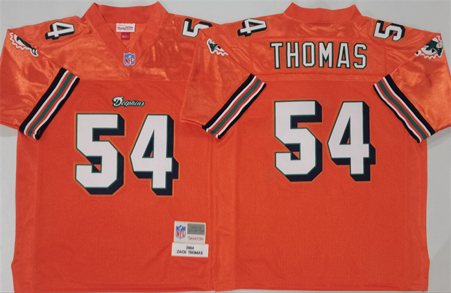 Men's Miami Dolphins #54 Zach Thomas Mitchell & Ness 2004 Replica Collection NFL Orange Jersey