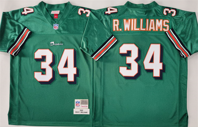 Men's Miami Dolphins #34 Ricky Williams Mitchell & Ness 2002 Replica Collection NFL Aqua Jersey