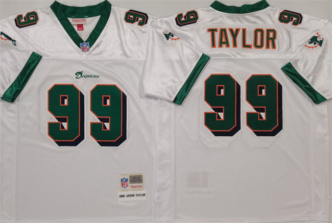 Men's Miami Dolphins #99 Jason Taylor Mitchell & Ness 2006 Replica Collection NFL White Jersey
