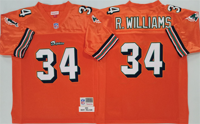 Men's Miami Dolphins #34 Ricky Williams Mitchell & Ness 2002 Replica Collection NFL Orange Jersey