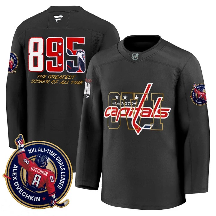Men's Washington Capitals Black 895 Alex Ovechkin All-Time Goals Leader Patch Premium Stitched Hockey Jersey