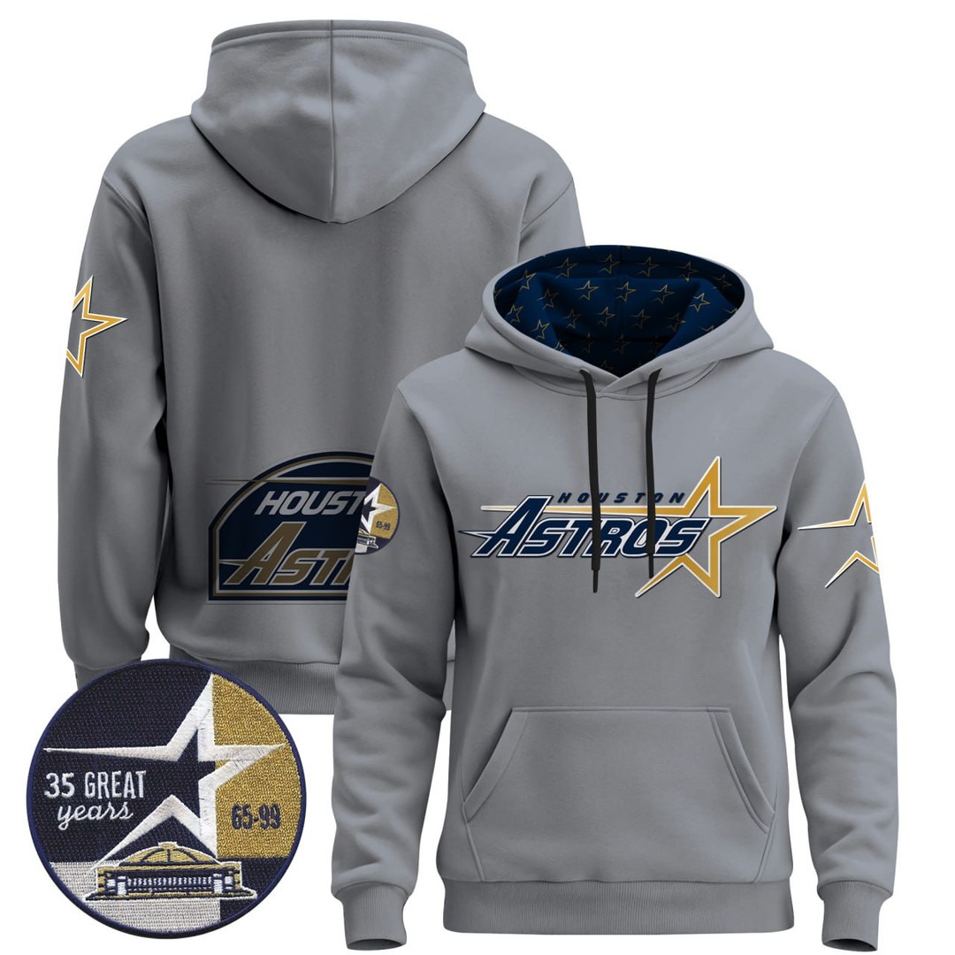 Men's Houston Astros Blank Grey Throwback 1965-99 Patch Stitched Pullover Hoodie