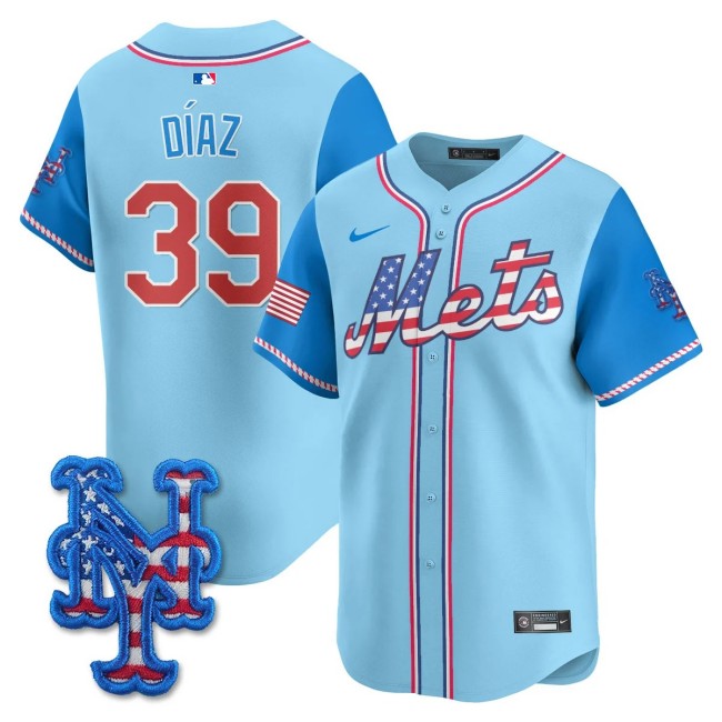 Men's NY Mets #39 Edwin Diaz Nike 2025 Fourth of July MLB Baseball Limited Jersey Light Blue - All Stitched