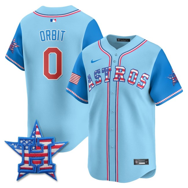 Men's Astros #0 Orbit Nike 2025 Fourth of July MLB Baseball Limited Jersey Light Blue Alternate - All Stitched