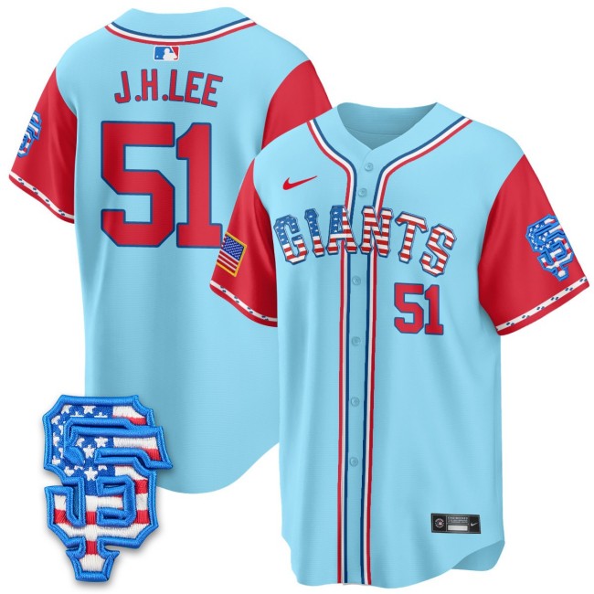 Men's SF Giants #51 Jung Hoo Lee Nike 2025 Fourth of July MLB Baseball Limited Jersey Light Blue Alternate - All Stitched