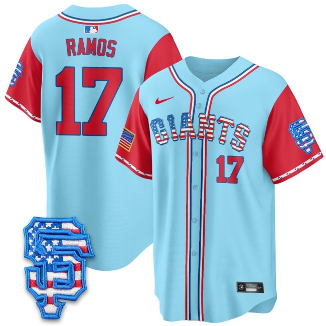 Men's SF Giants #17 Heliot Ramos Nike 2025 Fourth of July MLB Baseball Limited Jersey Light Blue Alternate - All Stitched