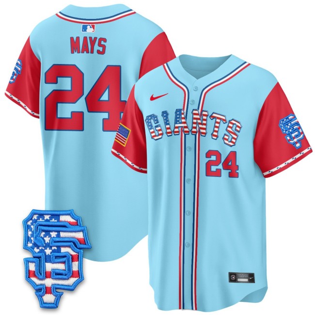 Men's SF Giants #24 Willie Mays Nike 2025 Fourth of July MLB Baseball Limited Jersey Light Blue Alternate - All Stitched